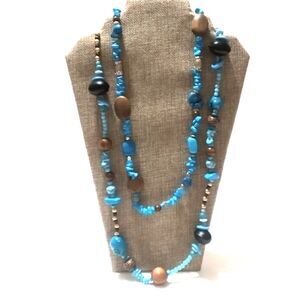 Pair of Esmor Signed Vintage Turquoise Colored Stone and Wood Bead Necklaces